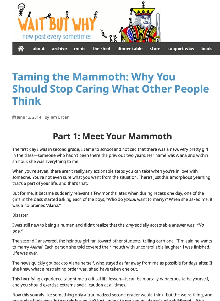 Screenshot of Taming the Mammoth on waitbutwhy.com
