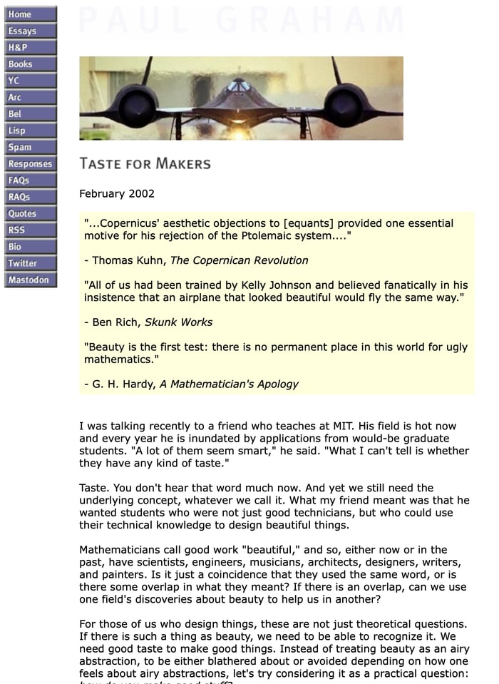 Screenshot of Taste for Makers on paulgraham.com