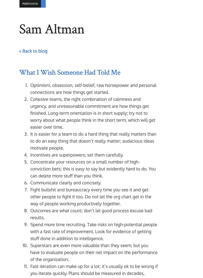 Screenshot of What I Wish Someone Had Told Me on blog.samaltman.com