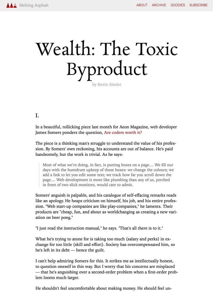 Screenshot of Wealth: The Toxic Byproduct on meltingasphalt.com